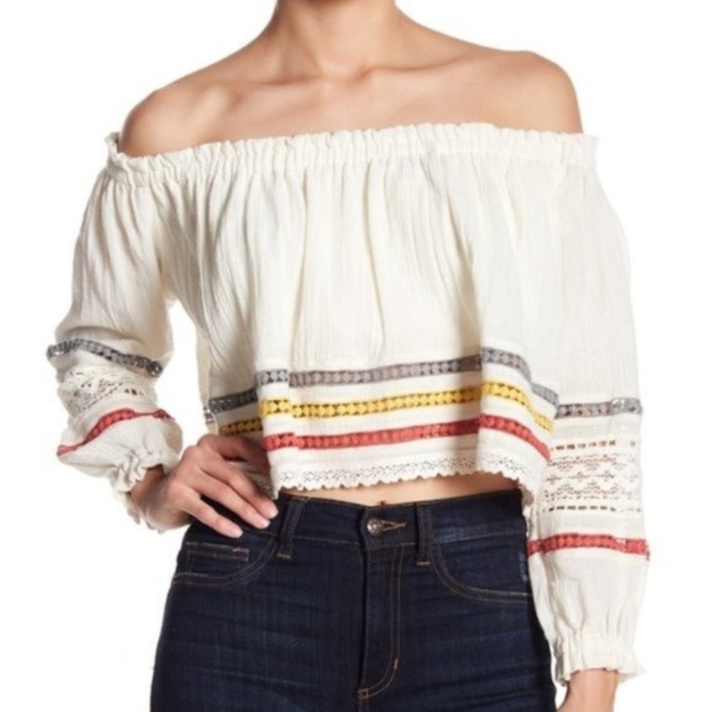 Poof off the shoulder crochet lace blouse